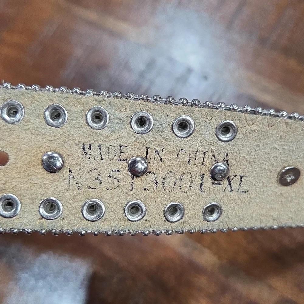 Silver Embellished Women's Belt Genuine Leather Size XL